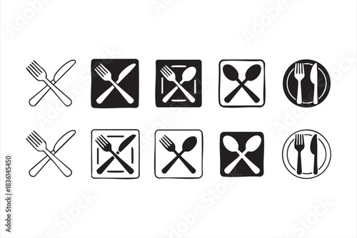 Food Service Symbols and Cutlery Icons for Modern App Interfaces