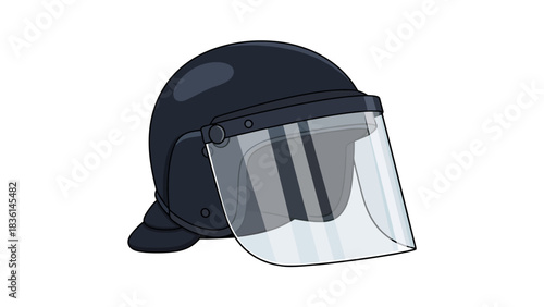 Dark blue helmet with a clear curved face shield viewed from the side