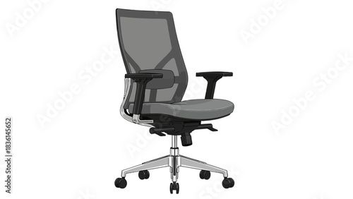 Gray ergonomic office chair with mesh back and fivestar chrome base