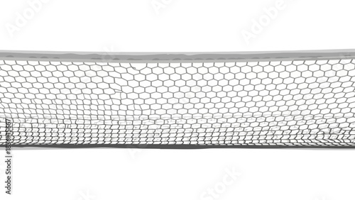 Gray hexagonal net structure against a white background with a dark horizontal bar