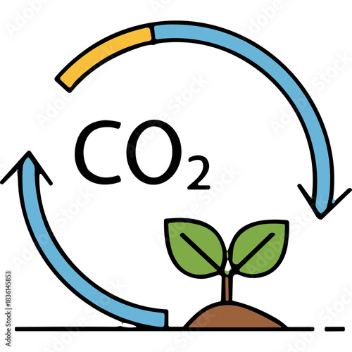 Green seedling sprouts from rich soil in a circular diagram with blue and orange segments symbolizing growth and renewal against a stark black background ideal for environmental or business concepts