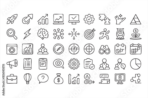 Finance, Goals, and Productivity Line Icons for Business Platforms