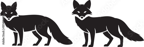 Silhouette of a fox, black and white vector, isolated wild animal illustration, minimal forest or wildlife design, cunning and agile animal concept