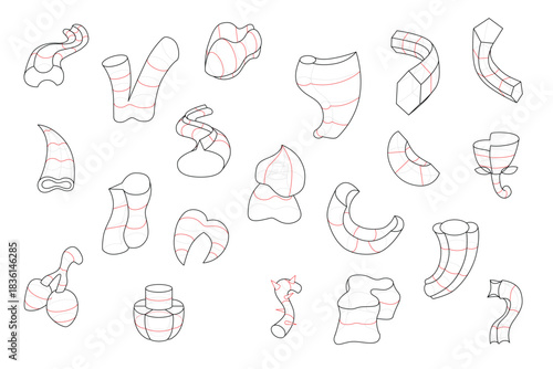 Boxes and cylinders with a complex manipulated contour