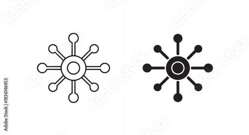 Hub and spoke icon in black and white isolated on