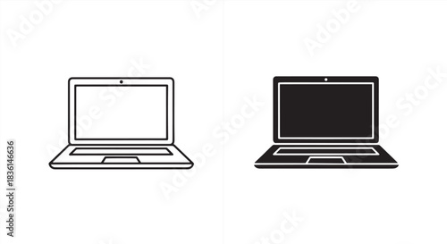 Black and white laptop icons isolated on