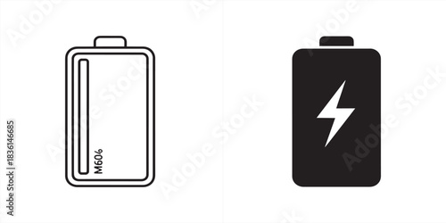 Battery charging and empty icon isolated on in black and white