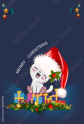 composition with a cat and Christmas gifts