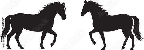 Horse silhouette in black and white, running horse animal icon isolated on white background