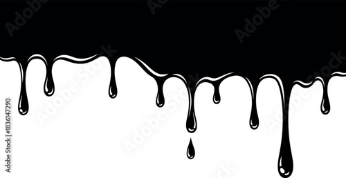 Black liquid dripping illustration, paint drips, tar, oil or ink