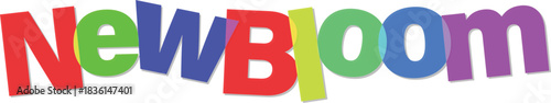 Colorful playful NewBloom text effect isolated on transparent background for designers