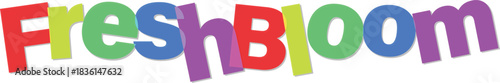 Fresh Bloom colorful word art logo with red green blue and purple