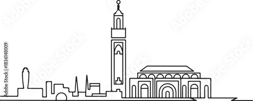 Photos Continuous line illustration of the Casablanca skyline with the Hassan II Mosque