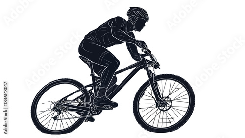 Silhouette of a cyclist riding a mountain bike, showcasing outdoor activity and fitness.