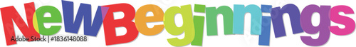 New Beginnings design element in colorful letters isolated on transparent background