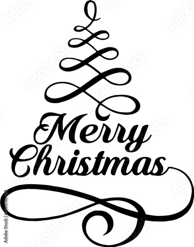 Elegant Calligraphic Christmas Tree and Merry Christmas Lettering Design