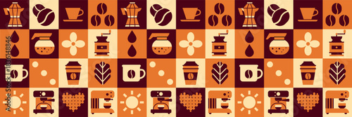 Bakery food mosaic with abstract coffee bean pattern and  geometric cafe theme.