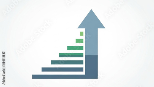 Data upload progress icon with ascending bar chart and arrow in vector format