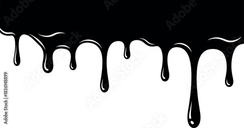 Black liquid paint drips, abstract artistic graphic element flow