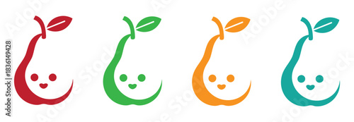 Colorful pear fruit characters with cute smiles, fun design. cute cartoon character pear fruit vector. Pear cartoon. Cute fruit illustration. 