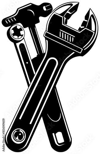 tool illustration mechanical silhouette repair logo work icon service outline industry maintenance engineer technology workshop engineering wrench mechanic industrial shape mechanism vector graphic ba