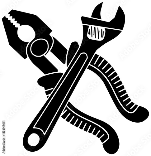 tool illustration mechanical silhouette repair logo work icon service outline industry maintenance engineer technology workshop engineering wrench mechanic industrial shape mechanism vector graphic ba