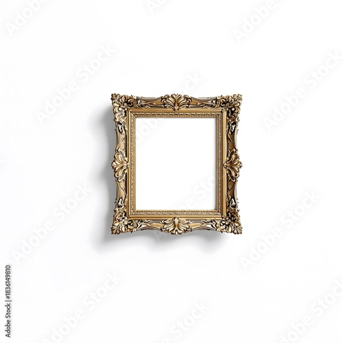 Rectangle decorative golden picture frame isolated on white background with clipping path