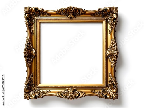 Rectangle decorative golden picture frame isolated on white background with clipping path