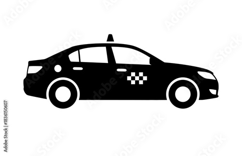 Black silhouette taxi car icon representing transportation and travel services in a clean minimal vector style