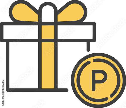 Gift box with a point symbol representing rewards or loyalty programs