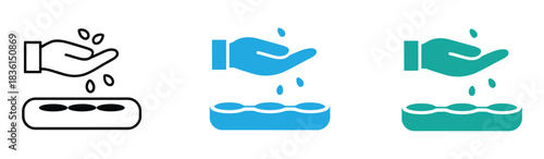 Seed planting icon. Hand dropping seeds into soil vector illustration. Symbol of agriculture, farming and organic cultivation. Gardening, nature growth and sustainable farming concept.