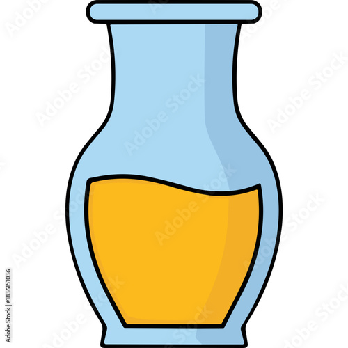 Light Blue Glass Vase With Golden Liquid Inside Simple Flat Design Isolated On White Background