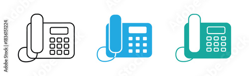 Classic Phone Icon Set. Retro landline telephone vector symbol. Old-fashioned home phone sign. Modern phone icons for business communication and technology.