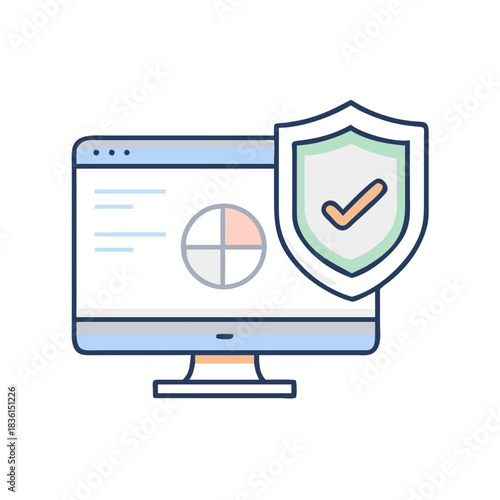 Antivirus Protection Icon — Shield in Front of Computer 