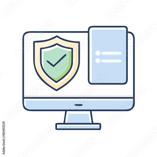 Antivirus Protection Icon — Shield in Front of Computer 