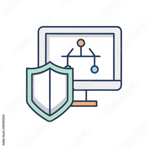 Antivirus Protection Icon — Shield in Front of Computer 