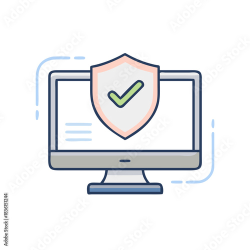 Antivirus Protection Icon — Shield in Front of Computer 