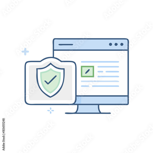 Antivirus Protection Icon — Shield in Front of Computer 