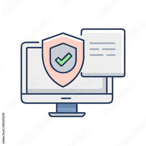 Antivirus Protection Icon — Shield in Front of Computer 