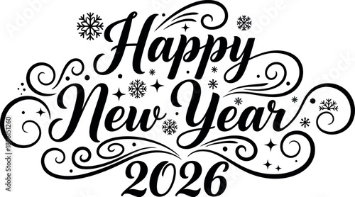Happy new year 2026 greeting design with festive snowflakes