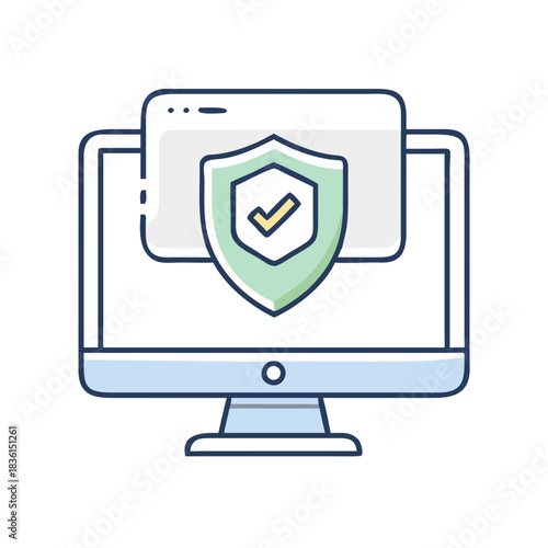 Antivirus Protection Icon — Shield in Front of Computer 