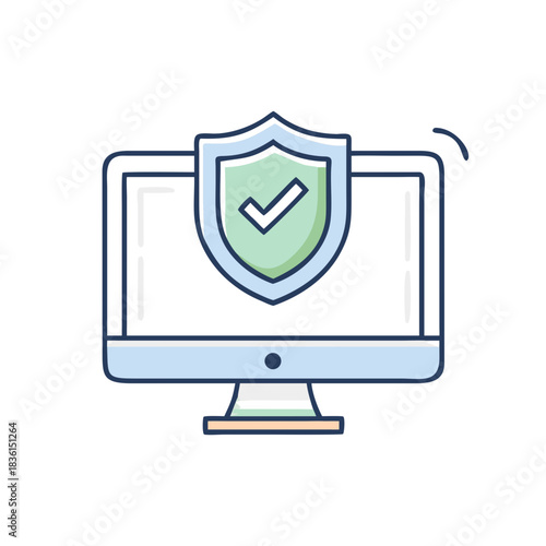 Antivirus Protection Icon — Shield in Front of Computer 