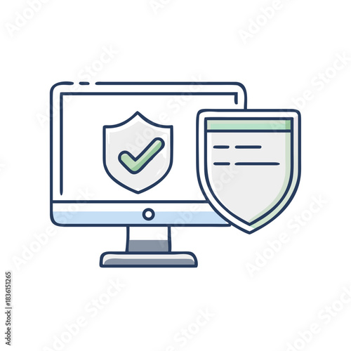 Antivirus Protection Icon — Shield in Front of Computer 