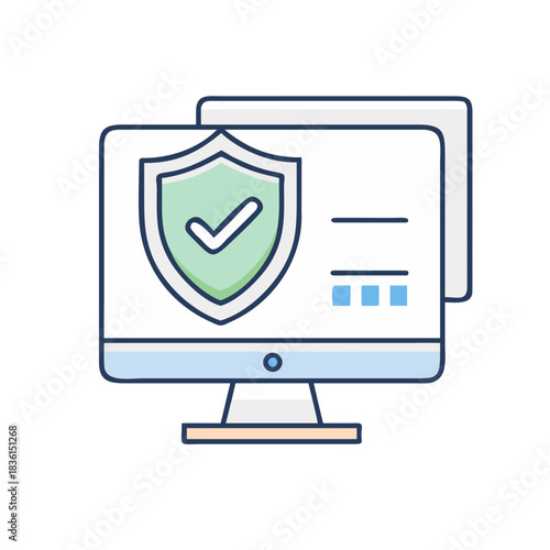Antivirus Protection Icon — Shield in Front of Computer 