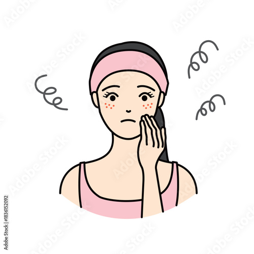 Woman worried about skin problems and texture irregularities