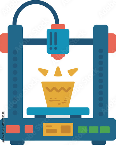 3d printer creating a unicorn ice cream cone illustration