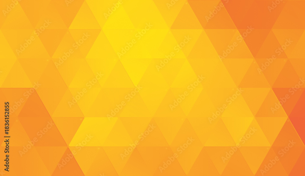 Fototapeta premium Abstract background of many large rounded triangles with 3d effect in various shades of yellow and orange. High resolution full frame geometric triangular shape background with copy space.