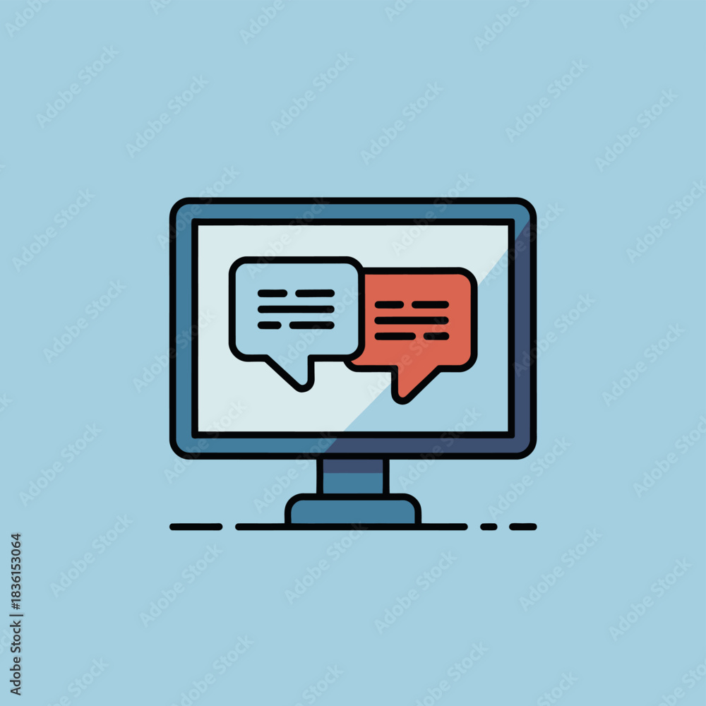 Fototapeta premium Computer screen displaying two chat bubbles for online communication