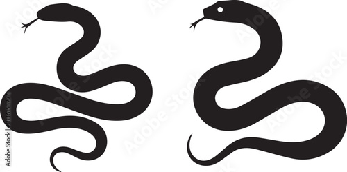 Black and white snake, isolated reptile silhouette, coiled or slithering snake, minimal vector or graphic illustration