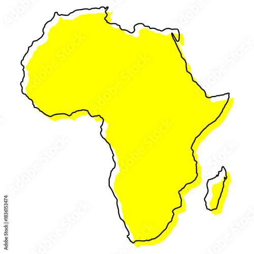 Maps of Africa - Afrique - Afrika. Yellow, outline, line, Vector.